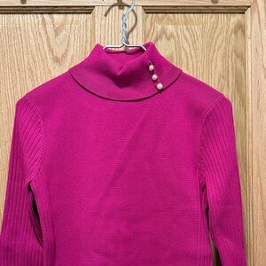 Truth Fuchsia Turtleneck Sweater with Pearl Details